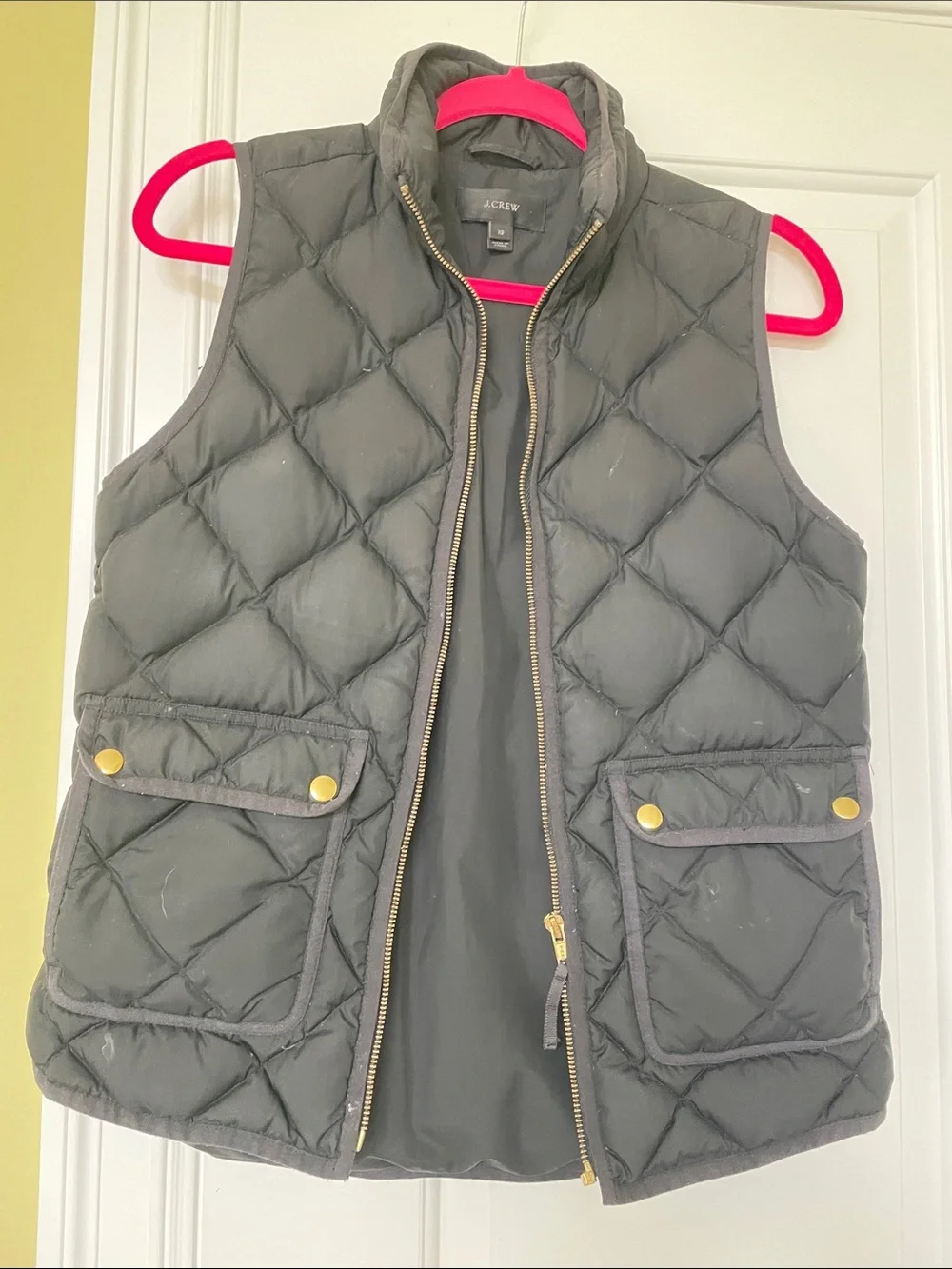 J. Crew Quilted Charcoal Black Puffer Vest with Gold Hardware